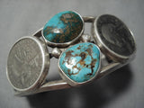Thick!! Vintage Native American Navajo Royston Turquoise Sterling Silver Coin Bracelet Old-Nativo Arts