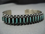Thicker Vintage Native American Jewelry Navajo Green Needlepoint Turquoise Sterling Silver Bracelet-Nativo Arts