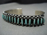 Thicker Vintage Native American Jewelry Navajo Green Needlepoint Turquoise Sterling Silver Bracelet-Nativo Arts