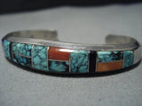 Thicker Vintage Native American Jewelry Navajo Sterling Silver Lone Mountain Turquoise Bracelet-Nativo Arts
