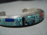 Thicker Vintage Native American Jewelry Navajo Sterling Silver Lone Mountain Turquoise Bracelet-Nativo Arts