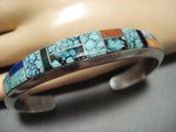 Thicker Vintage Native American Jewelry Navajo Sterling Silver Lone Mountain Turquoise Bracelet-Nativo Arts