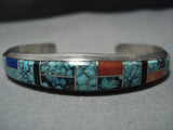 Thicker Vintage Native American Jewelry Navajo Sterling Silver Lone Mountain Turquoise Bracelet-Nativo Arts