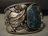 Tight Spider Matrix Vintage Navajo Turquoise Native American Jewelry Silver Leaves Bracelet-Nativo Arts