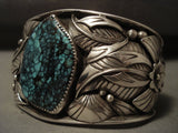 Tight Spider Matrix Vintage Navajo Turquoise Native American Jewelry Silver Leaves Bracelet-Nativo Arts