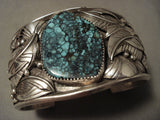 Tight Spider Matrix Vintage Navajo Turquoise Native American Jewelry Silver Leaves Bracelet-Nativo Arts