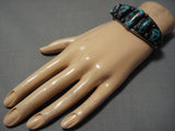 Top Notch Vintage Native American Navajo Morenci Turquoise Sterling Silver Bracelet Old-Nativo Arts