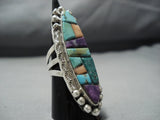 Towering Big Big!! Vintage Native American Jewelry Navajo Turquoise Sterling Silver Sugulite Ring-Nativo Arts