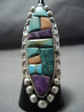 Towering Big Big!! Vintage Native American Jewelry Navajo Turquoise Sterling Silver Sugulite Ring-Nativo Arts