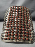 Towering Native American Jewelry Zuni Plethora Of Snake Eyes Coral Sterling Silver Bracelet-Nativo Arts