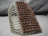 Towering Native American Jewelry Zuni Plethora Of Snake Eyes Coral Sterling Silver Bracelet-Nativo Arts