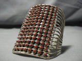 Towering Native American Jewelry Zuni Plethora Of Snake Eyes Coral Sterling Silver Bracelet-Nativo Arts