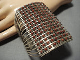 Towering Native American Jewelry Zuni Plethora Of Snake Eyes Coral Sterling Silver Bracelet-Nativo Arts