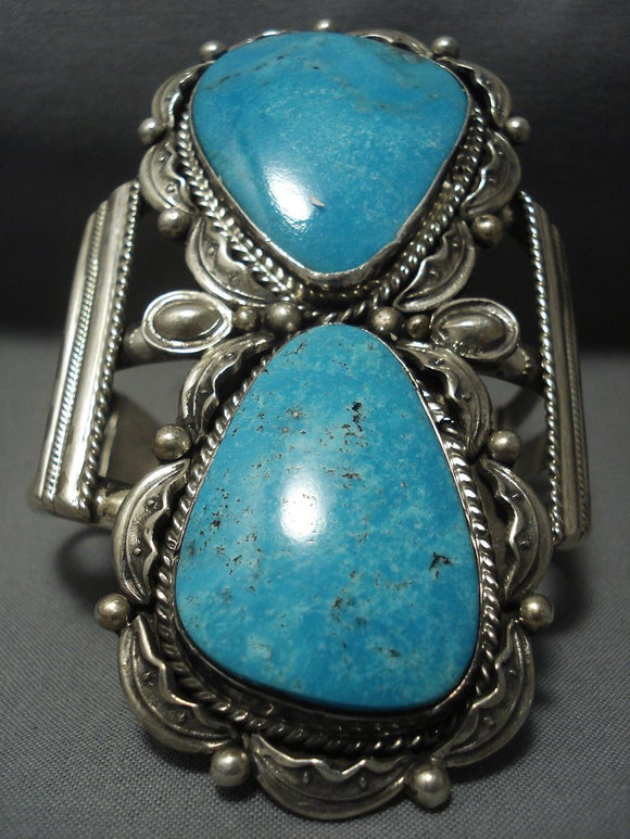 Towering Navajo Blue Turquoise Sterling Native American Jewelry Silver Bracelet-Nativo Arts