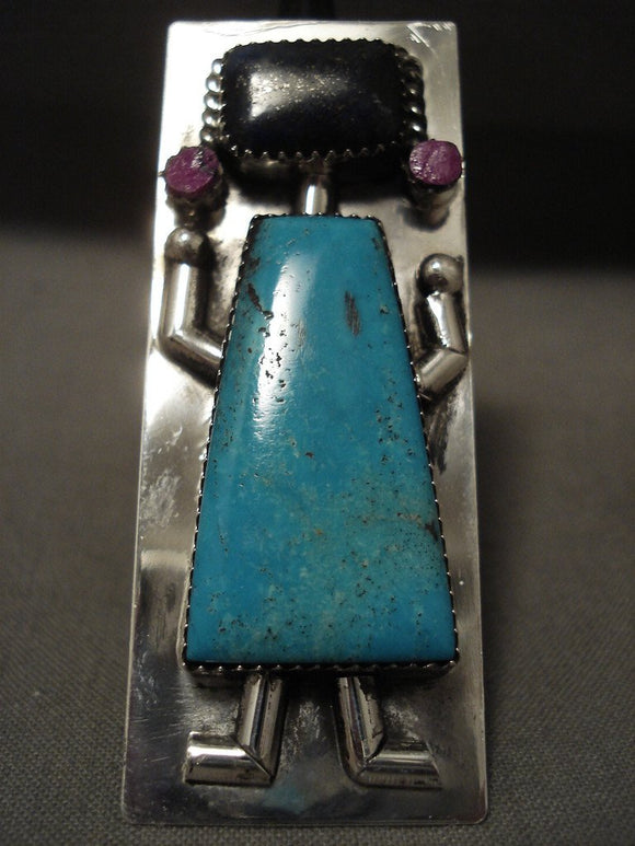 Towering Navajo Turquoise Kachina Sugulite Native American Jewelry Silver Ring-Nativo Arts