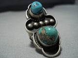 Towering Protruding Turquoise Vintage Native American Jewelry Navajo Sterling Silver Ring-Nativo Arts