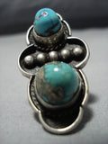 Towering Protruding Turquoise Vintage Native American Jewelry Navajo Sterling Silver Ring-Nativo Arts