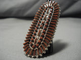 Towering Red Coral Zuni Sterling Silver Native American Ring-Nativo Arts