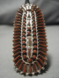 Towering Red Coral Zuni Sterling Silver Native American Ring-Nativo Arts