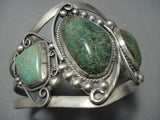 Towering Vintage Native American Jewelry Navajo Green Turquoise Sterling Silver Bracelet Old-Nativo Arts