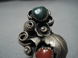 Towering Vintage Native American Jewelry Navajo Green Turquoise Sterling Silver Ring Old-Nativo Arts