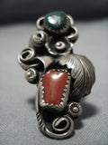 Towering Vintage Native American Jewelry Navajo Green Turquoise Sterling Silver Ring Old-Nativo Arts