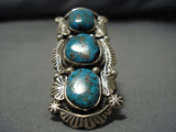 Towering Vintage Native American Jewelry Navajo Royston Turquoise Sterling Silver Leaf Ring Old-Nativo Arts