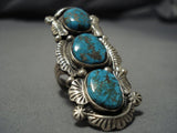 Towering Vintage Native American Jewelry Navajo Royston Turquoise Sterling Silver Leaf Ring Old-Nativo Arts
