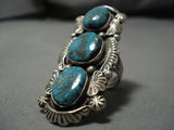 Towering Vintage Native American Jewelry Navajo Royston Turquoise Sterling Silver Leaf Ring Old-Nativo Arts