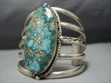 Towering Vintage Native American Jewelry Navajo Spiderweb Turquoise Sterling Silver Bracelet Old-Nativo Arts