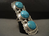 Towering Vintage Navajo 'Fat Snake Eye Turquoise' Native American Jewelry Silver Ring-Nativo Arts