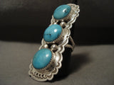 Towering Vintage Navajo 'Fat Snake Eye Turquoise' Native American Jewelry Silver Ring-Nativo Arts