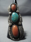 Towering Vintage Navajo Green Royston Turquoise Sterling Native American Jewelry Silver Ring Old-Nativo Arts