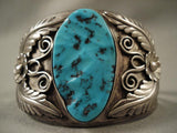 Towering Vintage Navajo Old Kingman Turquoise Native American Jewelry Silver Bracelet-Nativo Arts