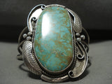 Towering Vintage Navajo Royston Turquoise Native American Jewelry Silver Leaf Bracelet Old-Nativo Arts
