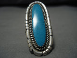 Towering Vintage Navajo Turquoise Sterling Silver Native American Ring Old-Nativo Arts