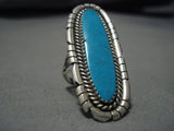 Towering Vintage Navajo Turquoise Sterling Silver Native American Ring Old-Nativo Arts