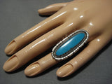 Towering Vintage Navajo Turquoise Sterling Silver Native American Ring Old-Nativo Arts