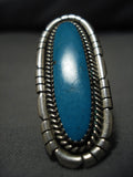 Towering Vintage Navajo Turquoise Sterling Silver Native American Ring Old-Nativo Arts