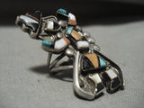Towering Vintage Zuni Turquoise Native American Jewelry Silver Kachina Ring-Nativo Arts