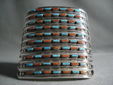Towering Zuni 'Coral Turquoise Needle Stone' Native American Jewelry Silver Bracelet-Nativo Arts