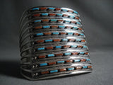 Towering Zuni 'Coral Turquoise Needle Stone' Native American Jewelry Silver Bracelet-Nativo Arts