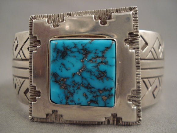 Trapezoid And Square Vintage Navajo Turquoise Sterling Native American Jewelry Silver Bracelet-Nativo Arts
