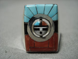 Tremedous Vintage Zuni Native American Turquoise Coral Sterling Silver Ring Old-Nativo Arts