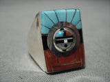 Tremedous Vintage Zuni Native American Turquoise Coral Sterling Silver Ring Old-Nativo Arts