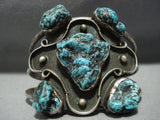 Tremendous Chunky Blue Turquoise Vintage Navajo Sterling Silver Bracelet-Nativo Arts