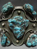Tremendous Chunky Blue Turquoise Vintage Navajo Sterling Silver Bracelet-Nativo Arts