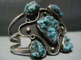 Tremendous Chunky Blue Turquoise Vintage Navajo Sterling Silver Bracelet-Nativo Arts