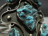 Tremendous Chunky Blue Turquoise Vintage Navajo Sterling Silver Bracelet-Nativo Arts