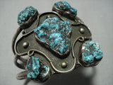 Tremendous Chunky Blue Turquoise Vintage Navajo Sterling Silver Bracelet-Nativo Arts